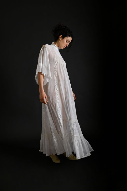1970s Gina Fratini Insertion Lace Cotton Dress