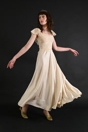 1930s Ivory Pintucked Silk and French Lace Gown [xs/sm]