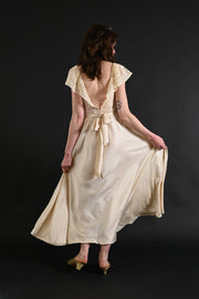 1930s Ivory Pintucked Silk and French Lace Gown [xs/sm]