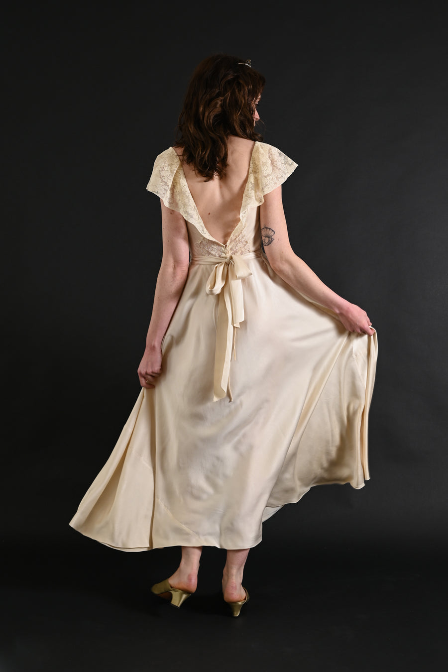1930s Ivory Pintucked Silk and French Lace Gown [xs/sm]