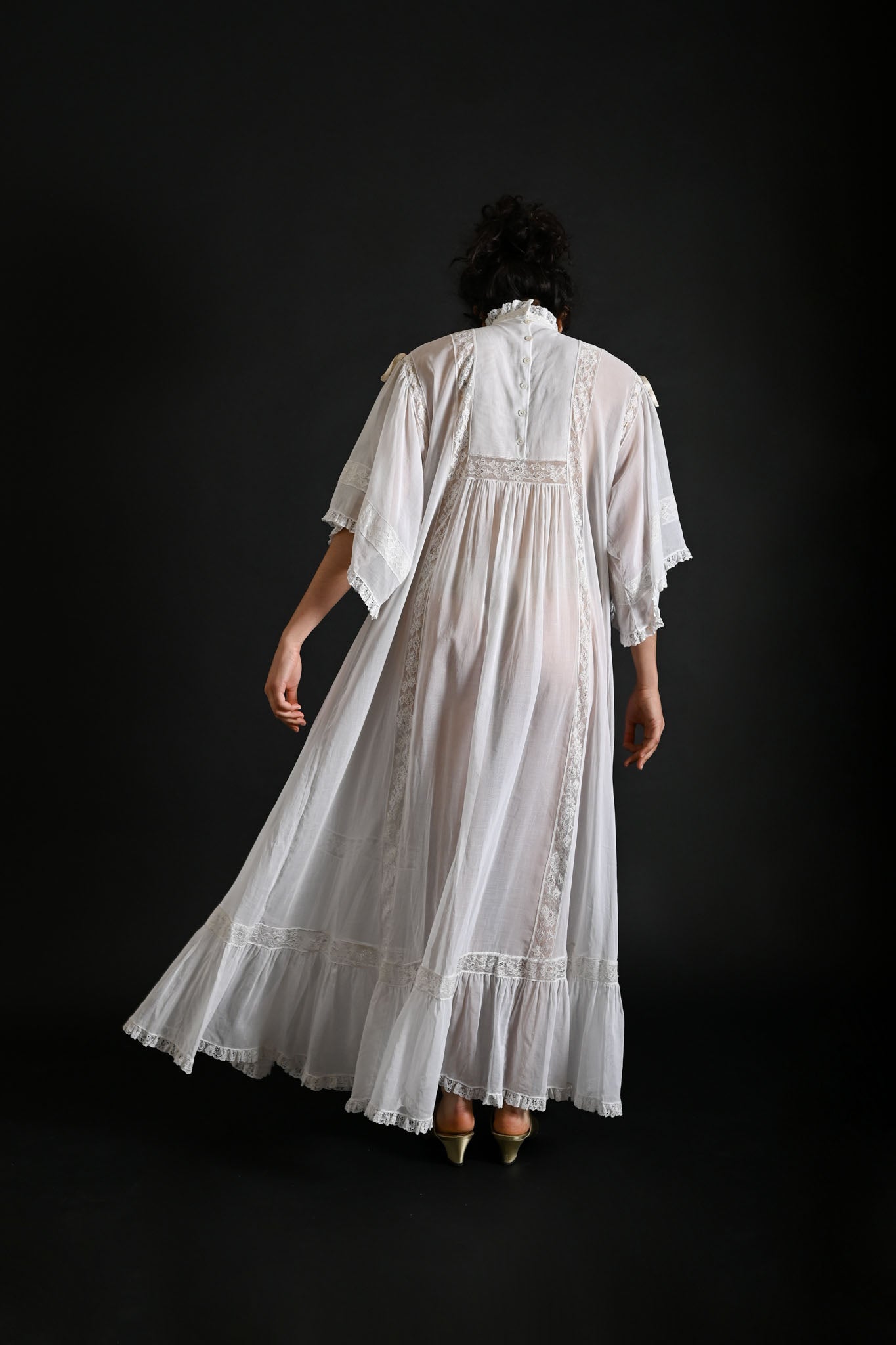1970s Gina Fratini Insertion Lace Cotton Dress