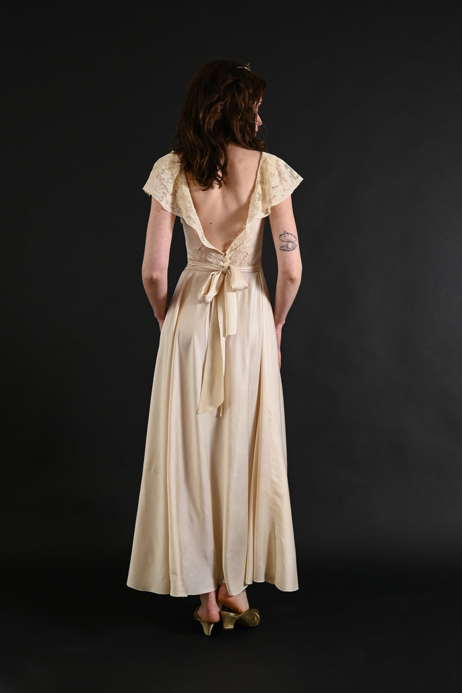 1930s Ivory Pintucked Silk and French Lace Gown [xs/sm]