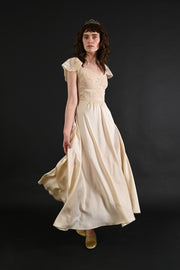 1930s Ivory Pintucked Silk and French Lace Gown [xs/sm]
