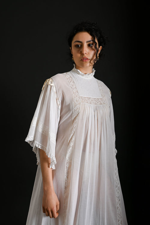 1970s Gina Fratini Insertion Lace Cotton Dress