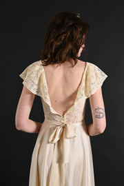 1930s Ivory Pintucked Silk and French Lace Gown [xs/sm]