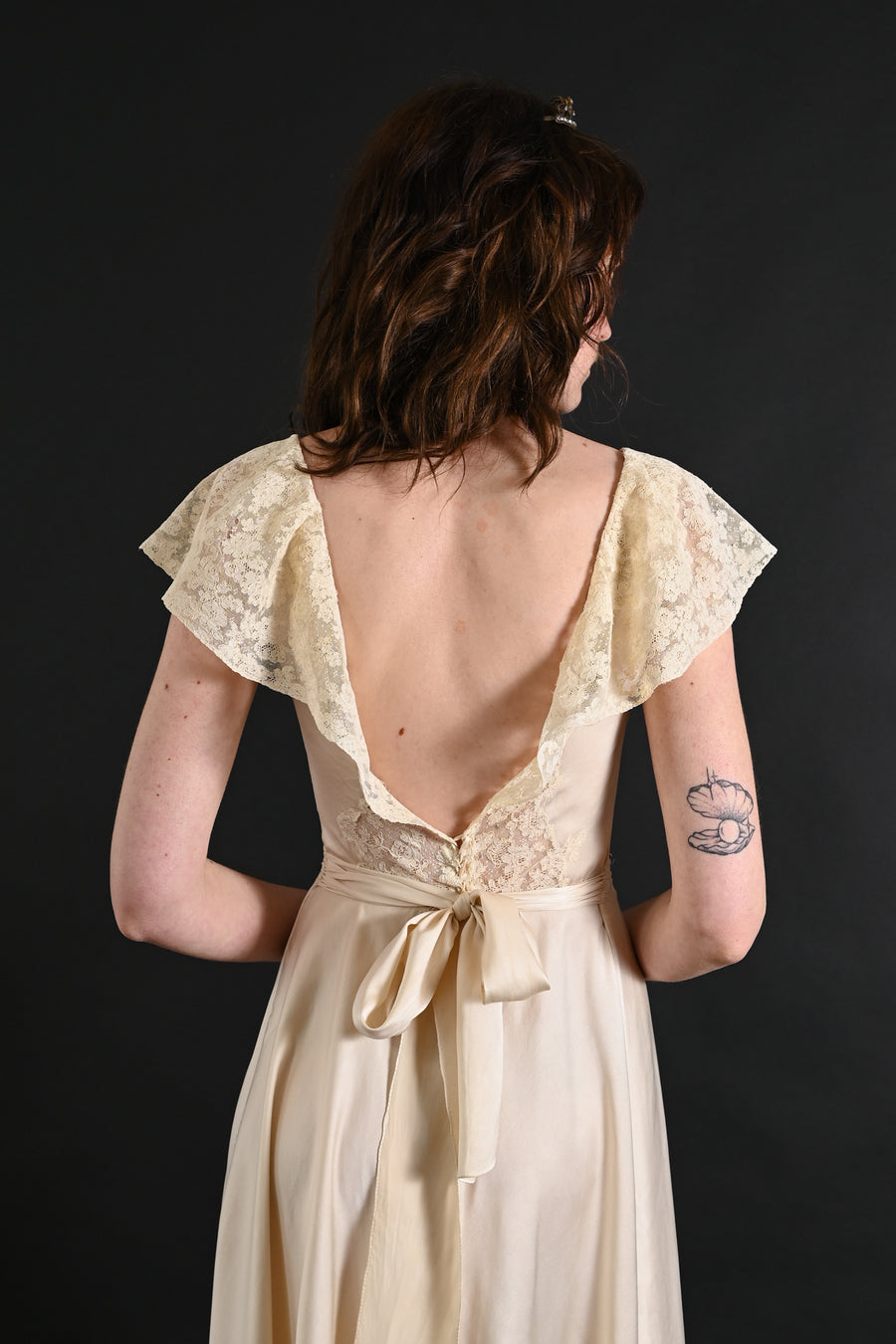 1930s Ivory Pintucked Silk and French Lace Gown [xs/sm]