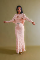 1930s Peach Lace Gown + Capelet Ensemble [xs/sm]