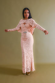 1930s Peach Lace Gown + Capelet Ensemble [xs/sm]