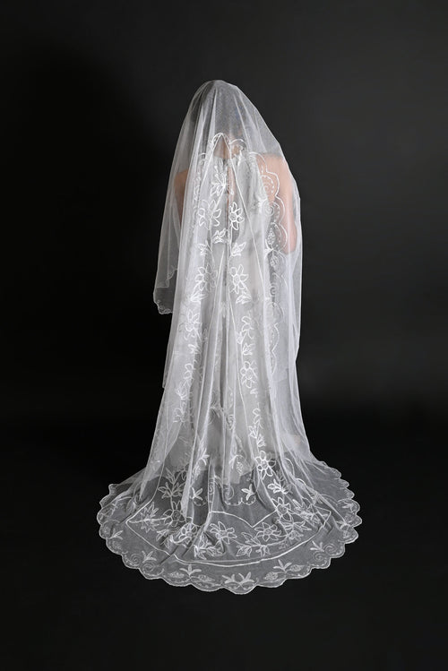 1920s Art Deco Soutache + Tambour Embroidered Oval Veil