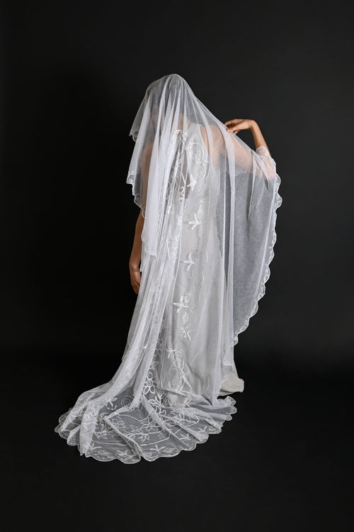 1920s Art Deco Soutache + Tambour Embroidered Oval Veil