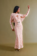 1930s Peach Lace Gown + Capelet Ensemble [xs/sm]