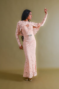 1930s Peach Lace Gown + Capelet Ensemble [xs/sm]