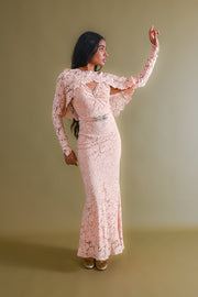 1930s Peach Lace Gown + Capelet Ensemble [xs/sm]