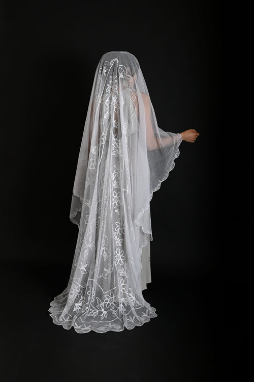 1920s Art Deco Soutache + Tambour Embroidered Oval Veil