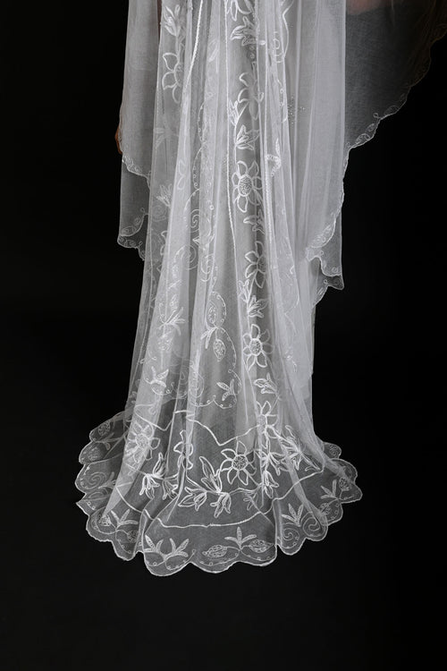 1920s Art Deco Soutache + Tambour Embroidered Oval Veil