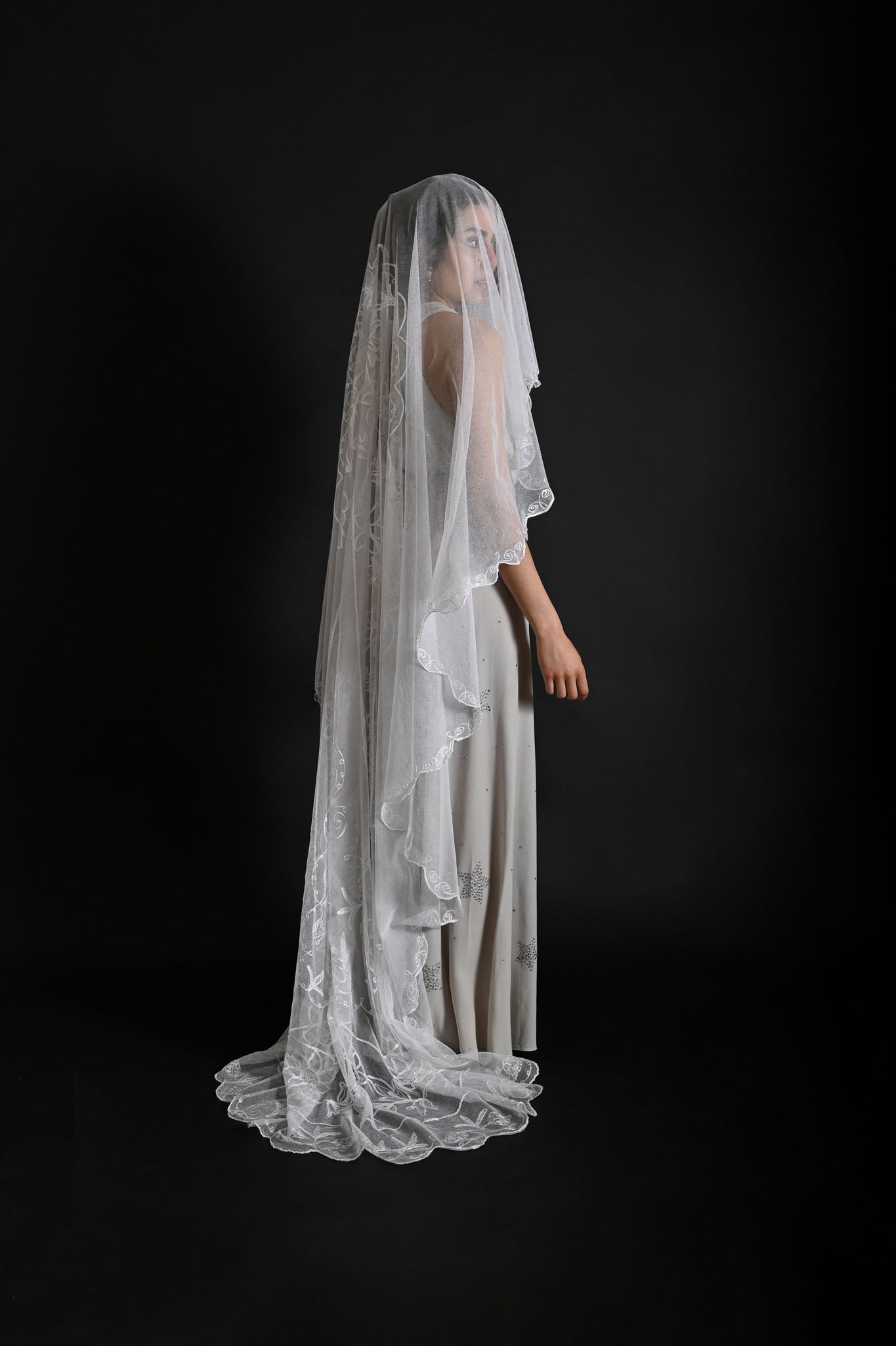 1920s Art Deco Soutache + Tambour Embroidered Oval Veil