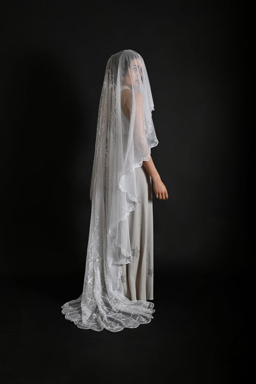 1920s Art Deco Soutache + Tambour Embroidered Oval Veil