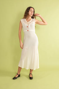 1930s NRA Ivory Silk Red Bauble Dress [sm/med]