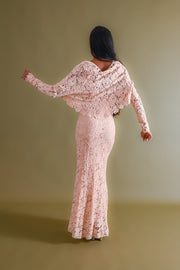 1930s Peach Lace Gown + Capelet Ensemble [xs/sm]