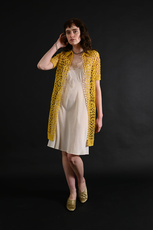 1960s Lemon Yellow Textural Soutache Jacket [xs/sm/med]