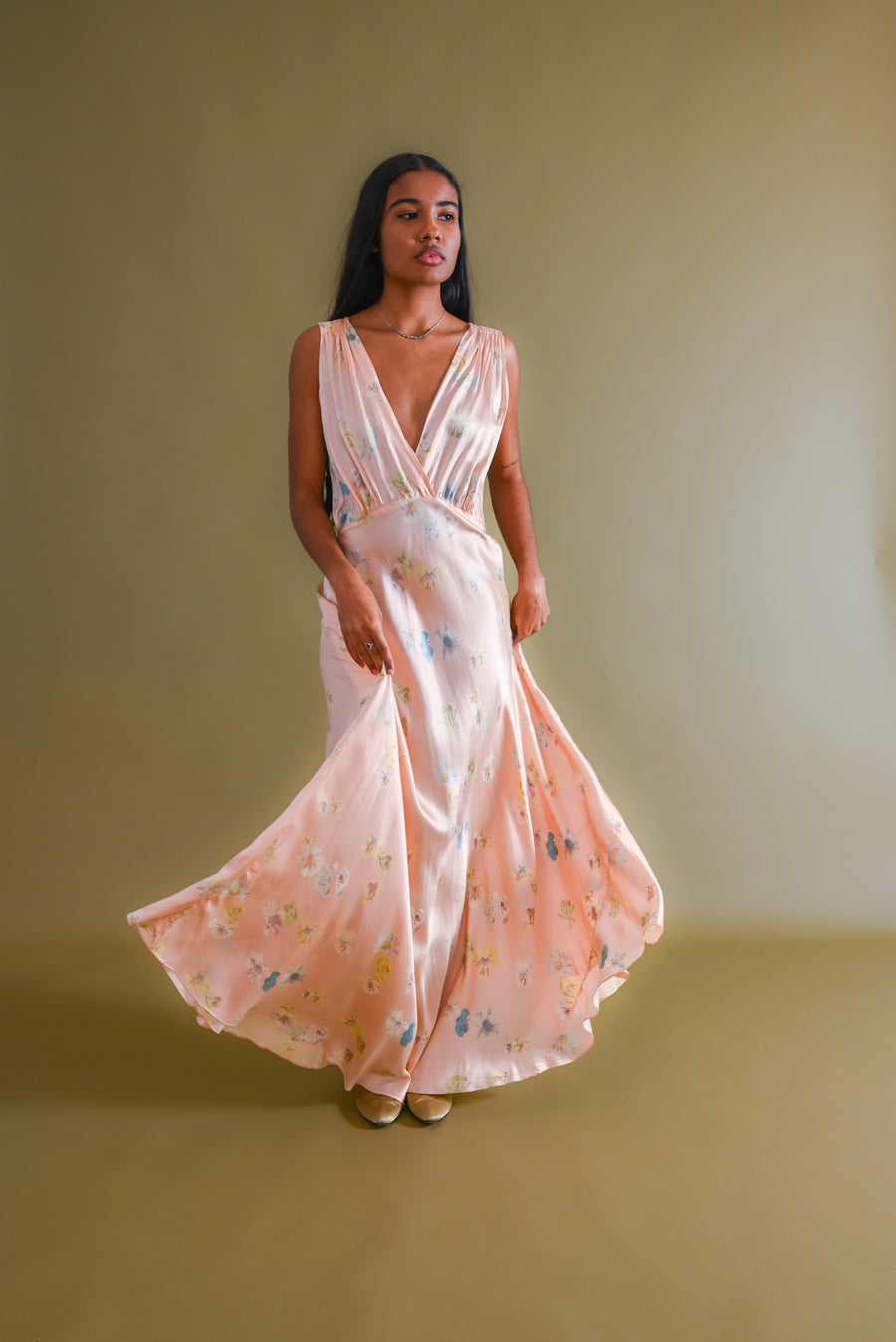 1930s Floral Photoprint Silk Gown [med/lrg]