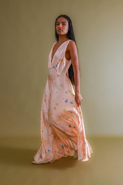 1930s Floral Photoprint Silk Gown [med/lrg]