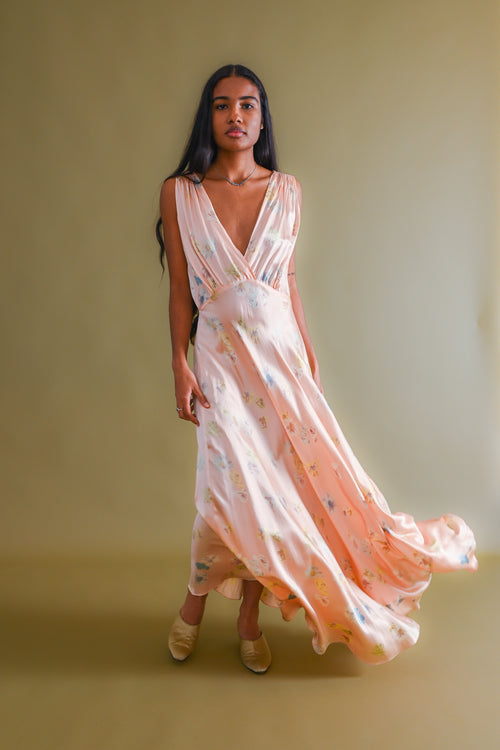 1930s Floral Photoprint Silk Gown [med/lrg]