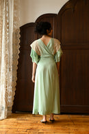1930s Mint Silk + French Lace Wrap Dress