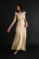 1930s Butter Yellow Silk and Lace Gown [xs/sm]