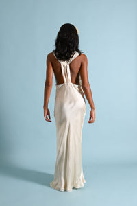 1930s Ivory Silk Cage Back Bias Gown [med/lrg/xl]