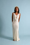 1930s Ivory Silk Cage Back Bias Gown [med/lrg/xl]