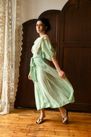 1930s Mint Silk + French Lace Wrap Dress