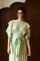 1930s Mint Silk + French Lace Wrap Dress