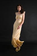 1930s Butter Yellow Silk and Lace Gown [xs/sm]