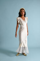 1930s Ivory Trained Blue Rosette Gown [med/lrg/xl]