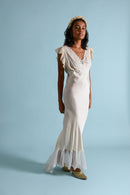 1930s Ivory Trained Blue Rosette Gown [med/lrg/xl]