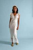 1930s Ivory Trained Blue Rosette Gown [med/lrg/xl]