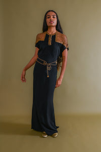 1930s Gold Bullion Cage Shoulder Silk Gown [med/lrg]
