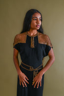 1930s Gold Bullion Cage Shoulder Silk Gown [med/lrg]