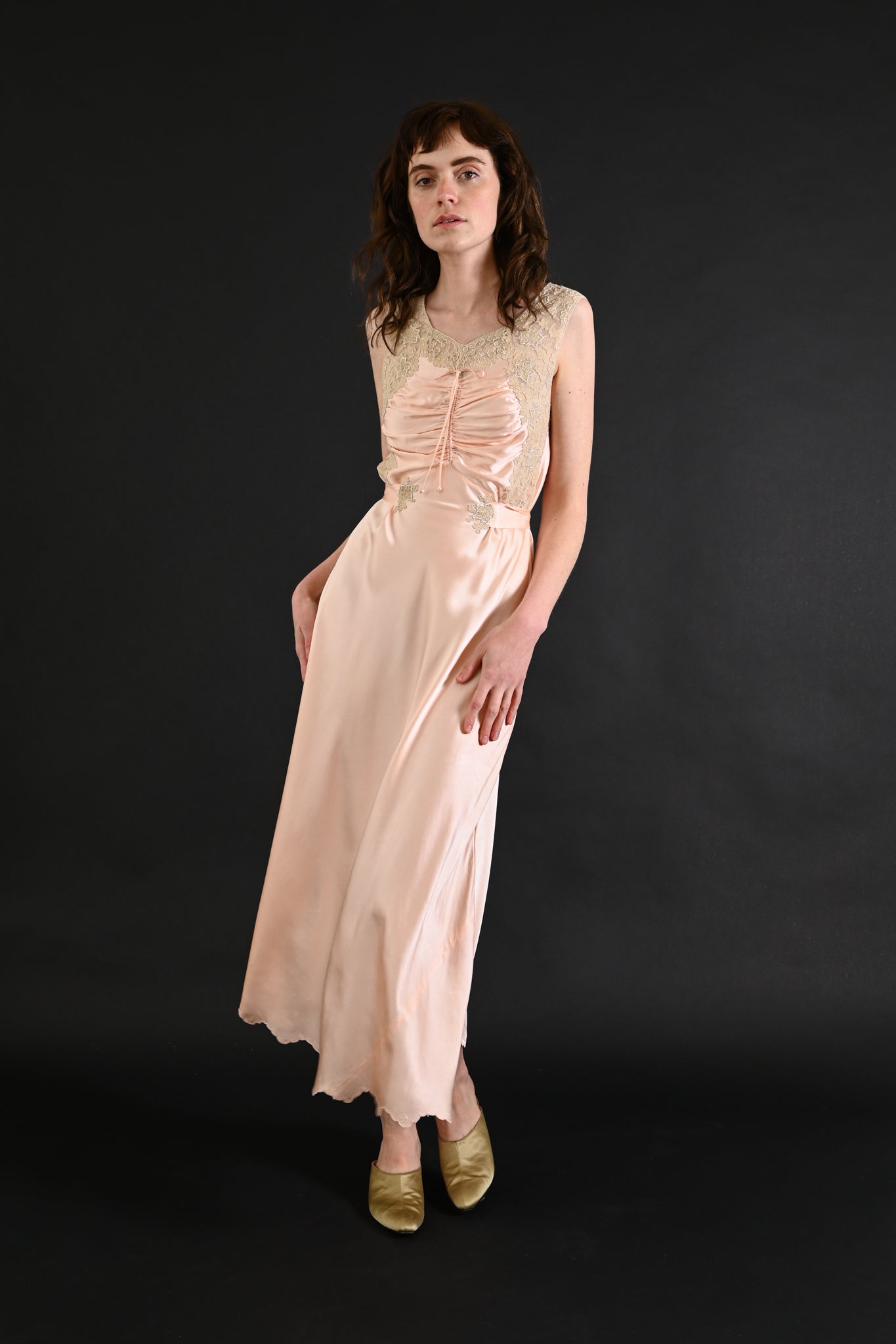 1930s Blush Silk Hand Embroidered Gown [sm/med/lrg]