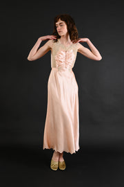 1930s Blush Silk Hand Embroidered Gown [sm/med/lrg]