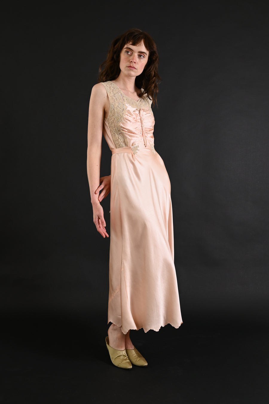 1930s Blush Silk Hand Embroidered Gown [sm/med/lrg]