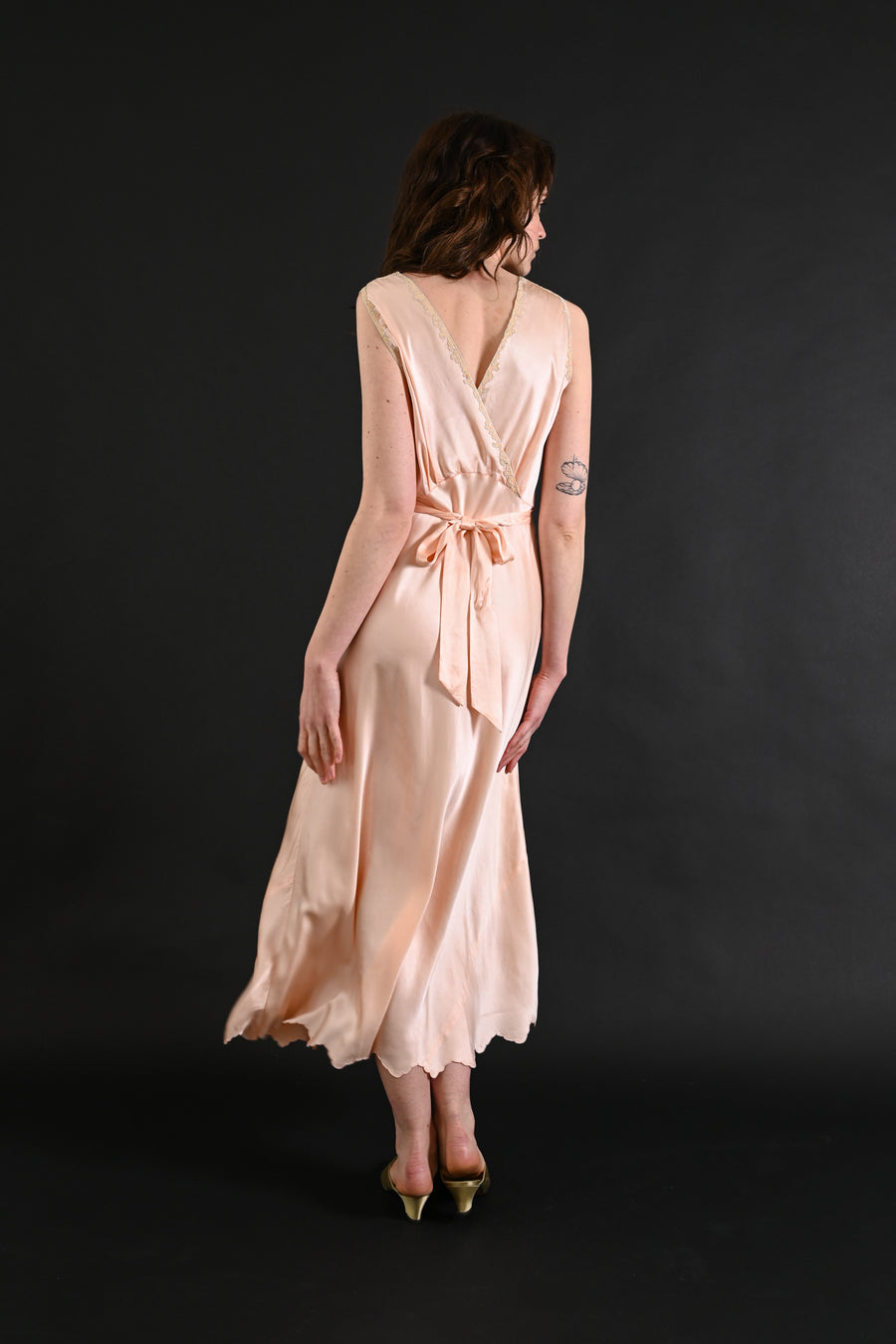 1930s Blush Silk Hand Embroidered Gown [sm/med/lrg]