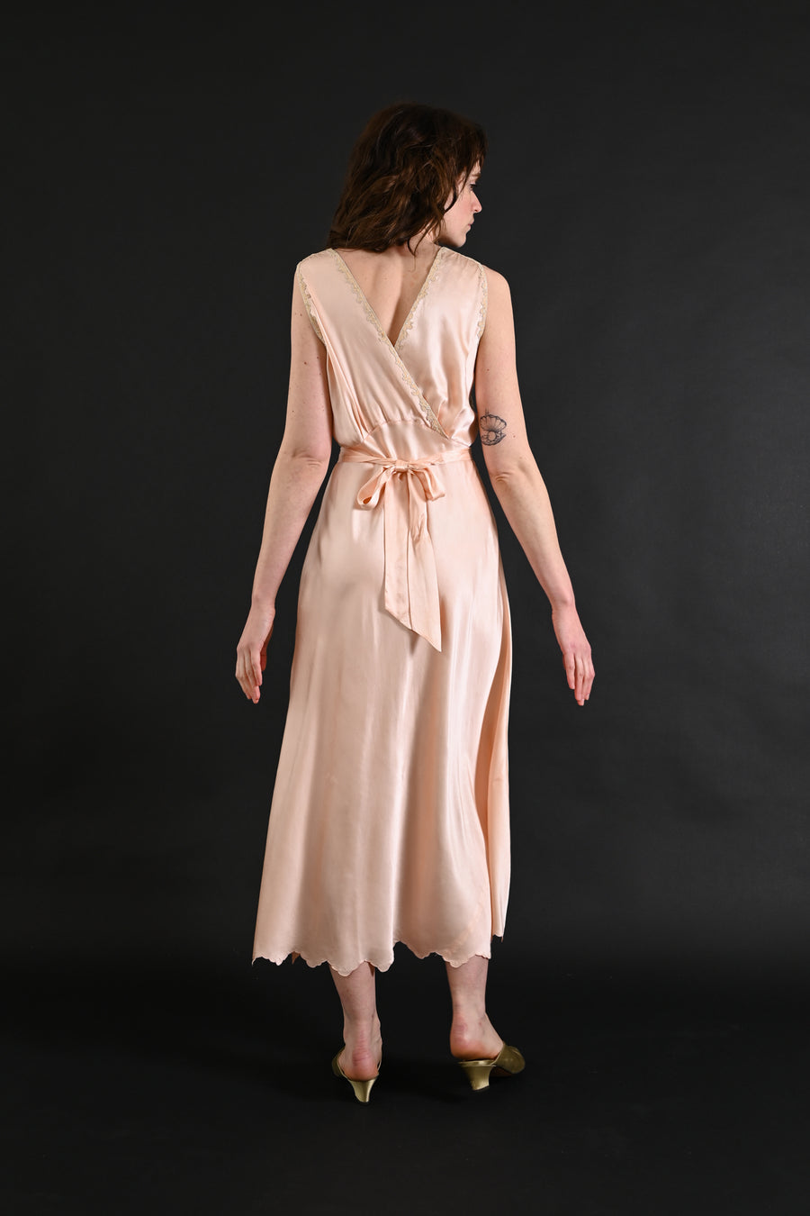1930s Blush Silk Hand Embroidered Gown [sm/med/lrg]
