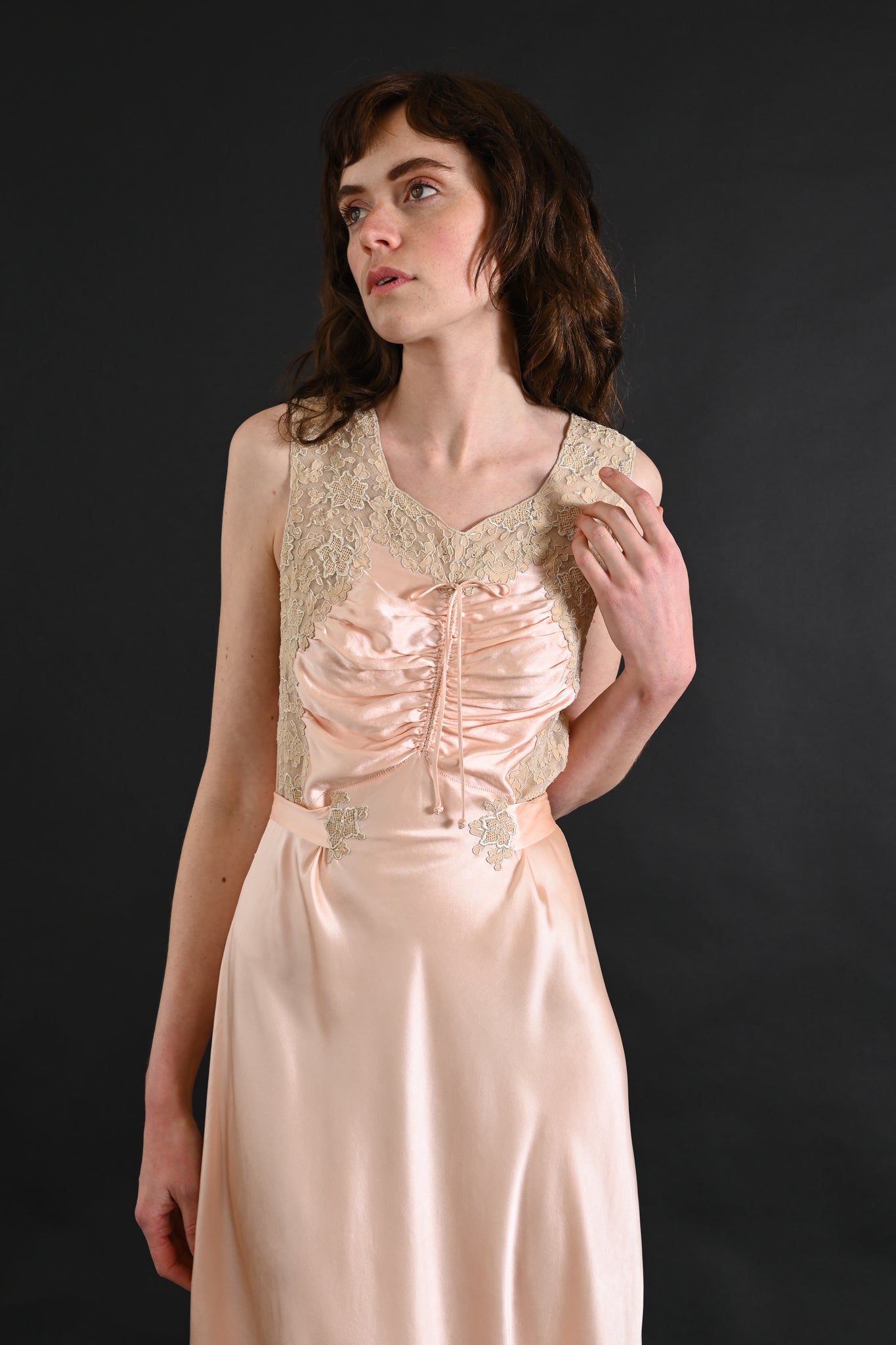 1930s Blush Silk Hand Embroidered Gown [sm/med/lrg]