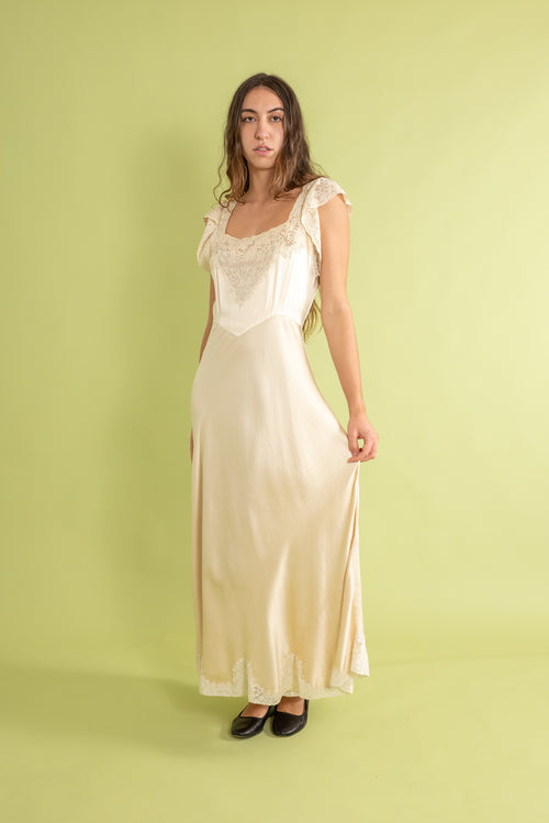 1930s Boué Soeurs Ivory Silk Satin Gown [sm/med]