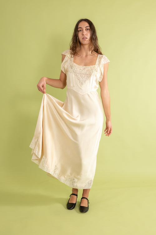 1930s Boué Soeurs Ivory Silk Satin Gown [sm/med]