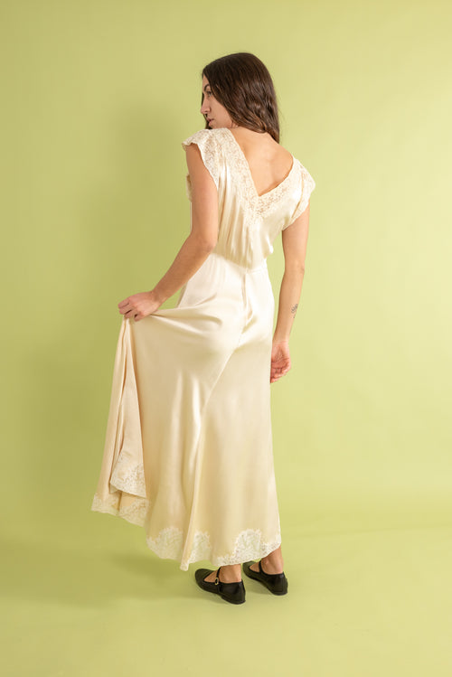 1930s Boué Soeurs Ivory Silk Satin Gown [sm/med]
