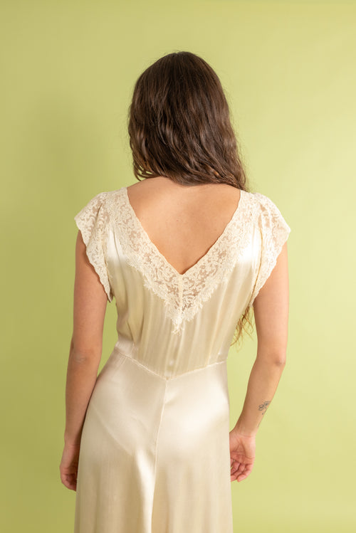 1930s Boué Soeurs Ivory Silk Satin Gown [sm/med]
