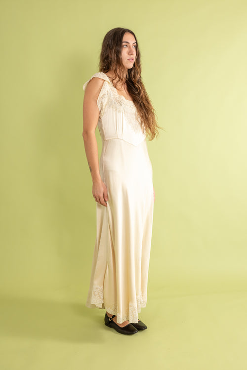 1930s Boué Soeurs Ivory Silk Satin Gown [sm/med]
